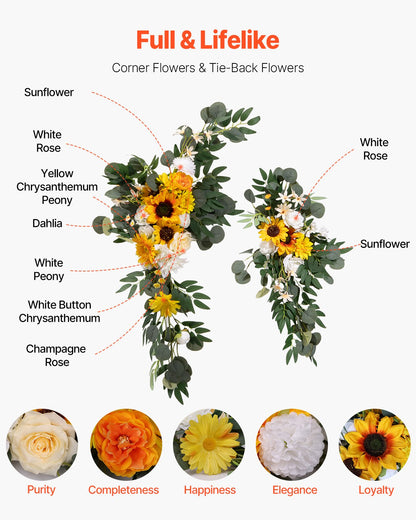 Artificial Wedding Arch Flowers Kit Yellow With 2 Pcs Flowers 1 Pcs Drapes