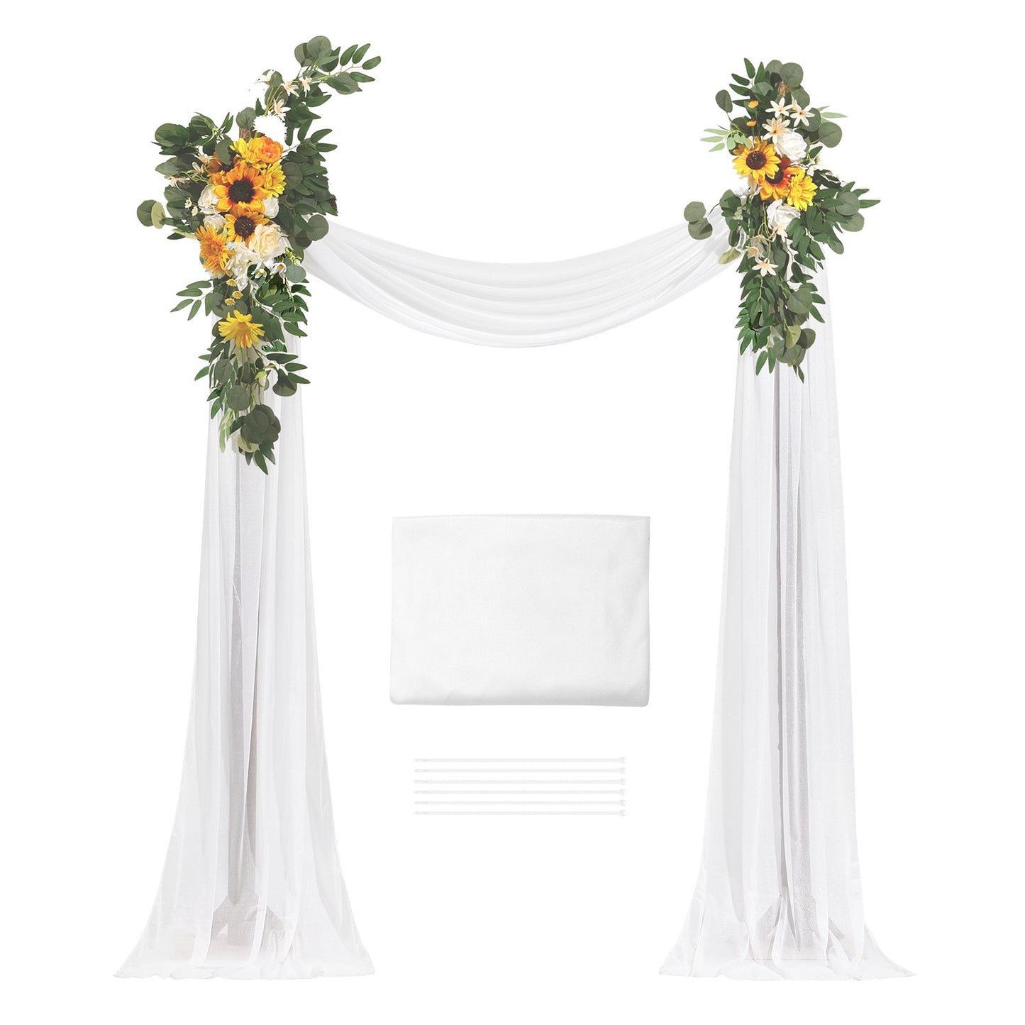 Artificial Wedding Arch Flowers Kit Yellow With 2 Pcs Flowers 1 Pcs Drapes