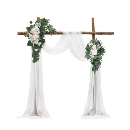 Artificial Wedding Arch Flowers Kit, White Wedding Arch Flowers with Drapes Kit (Pack of 4) - 2 Pcs Floral Arrangement, 2 Pcs Sheer Drapes, for Ceremony Bouquets Reception Backdrop Decoration