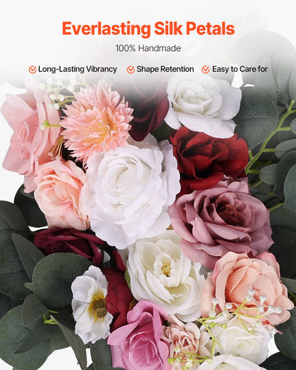 Konstgjorda Bröllopsbåge Blommor Kit Rosa Med 2 st Blommor 2 st Draperier