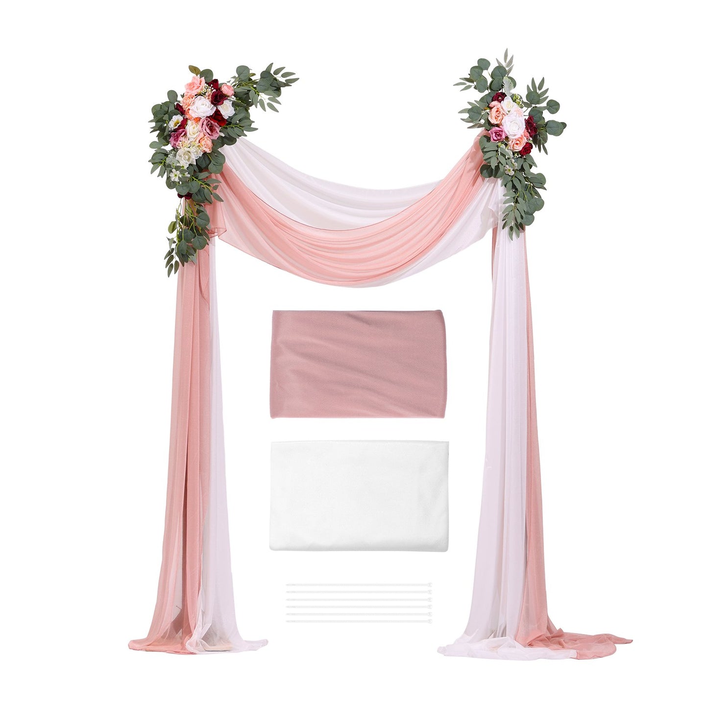 Konstgjorda Bröllopsbåge Blommor Kit Rosa Med 2 st Blommor 2 st Draperier