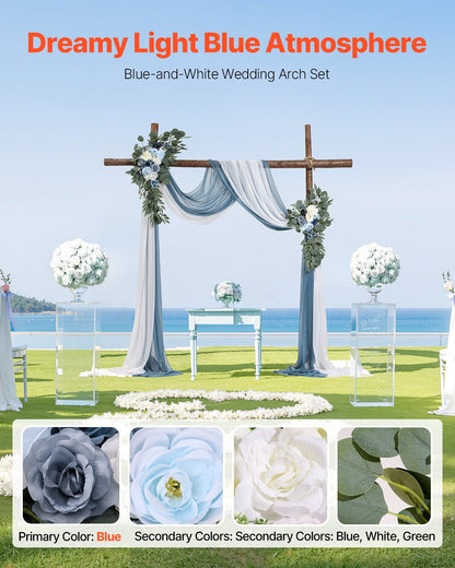 Künstlicher Hochzeitsbogen Blumen Set Blau mit 2 Stück Blumen 2 Stück Vorhänge