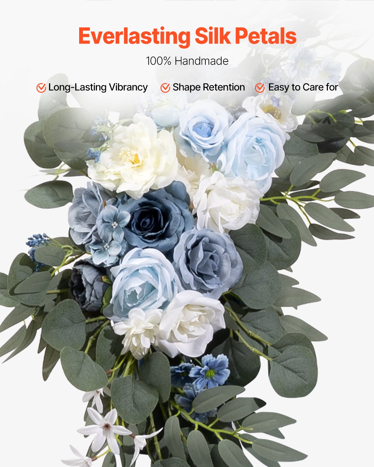 Künstlicher Hochzeitsbogen Blumen Set Blau mit 2 Stück Blumen 2 Stück Vorhänge