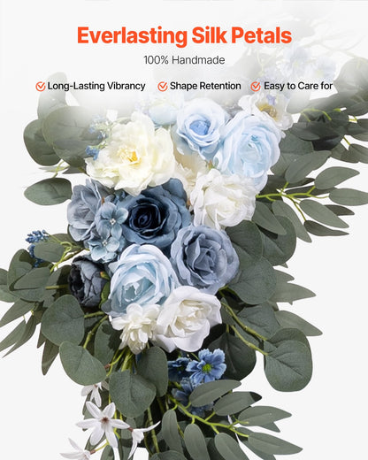 Künstlicher Hochzeitsbogen Blumen Set Blau mit 2 Stück Blumen 2 Stück Vorhänge