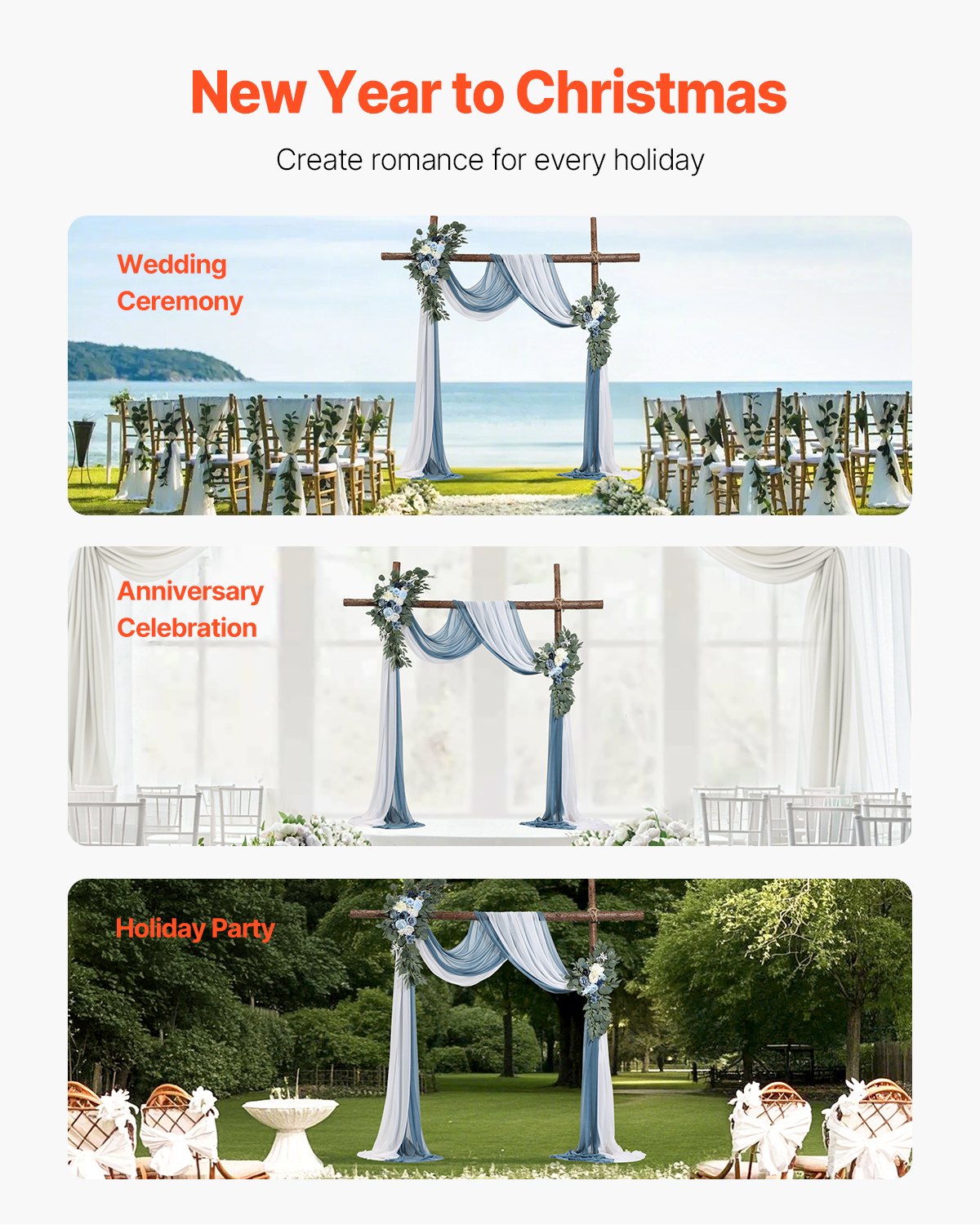 Künstlicher Hochzeitsbogen Blumen Set Blau mit 2 Stück Blumen 2 Stück Vorhänge