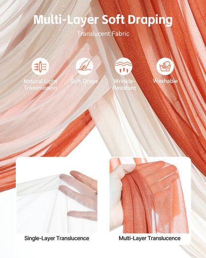 Künstlicher Hochzeitsbogen Blumen Set Orange mit 2 Stück Blumen 3 Stück Vorhänge