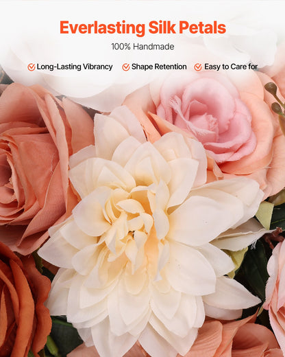 Künstlicher Hochzeitsbogen Blumen Set Orange mit 2 Stück Blumen 3 Stück Vorhänge