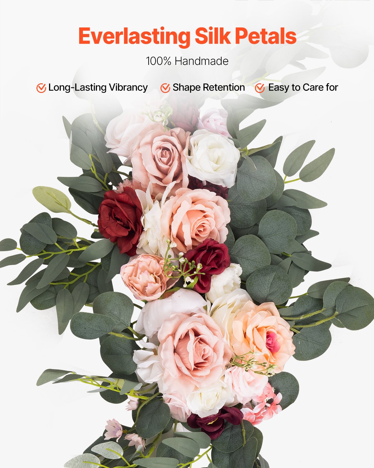 Künstlicher Hochzeitsbogen Blumenset Rosa mit 2 Blumen 3 Vorhängen