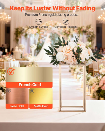 Wedding Flower Stand, 10PCS 15.75-inch Column Flower Stand, Floral Stands with Acrylic Laminate, Gold Rectangular Floral Display Rack for Wedding, Party, Birthday, Home, Gold Centerpiece Stands