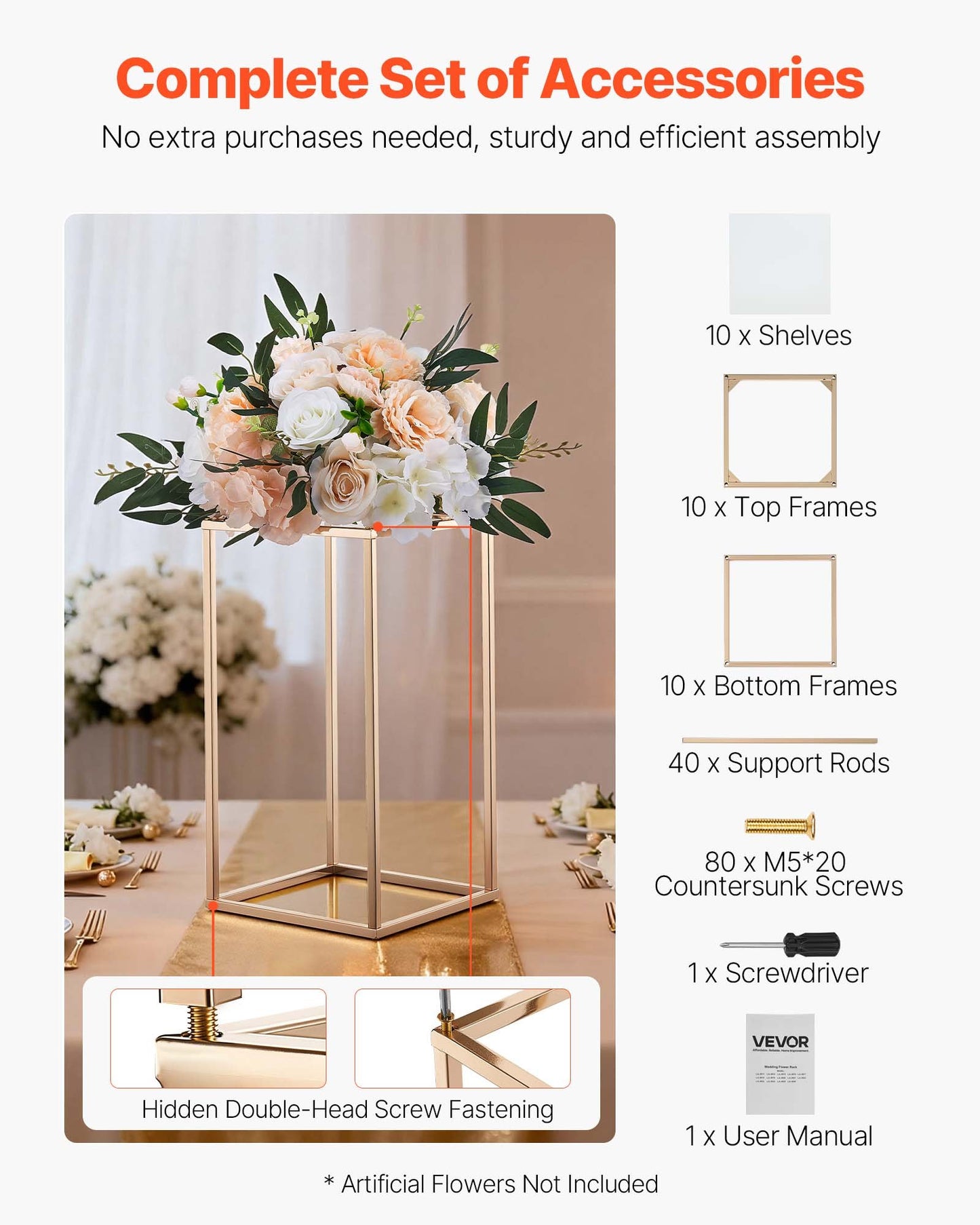 Wedding Flower Stand, 10PCS 15.75-inch Column Flower Stand, Floral Stands with Acrylic Laminate, Gold Rectangular Floral Display Rack for Wedding, Party, Birthday, Home, Gold Centerpiece Stands
