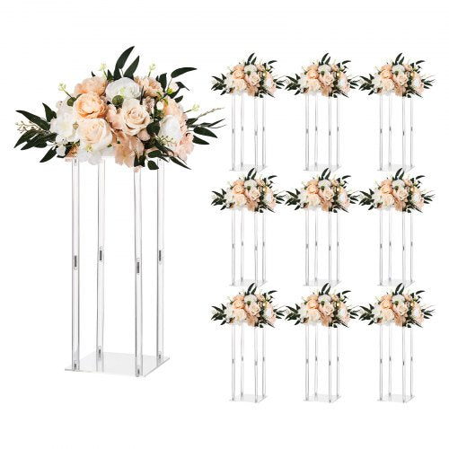 Wedding Flower Stand, 10PCS 19.69-inch Column Flower Stand, Floral Stands with Acrylic Laminate, Cylindrical Cubic Floral Display Rack for Wedding, Party, Birthday, Home, Centerpiece Stands