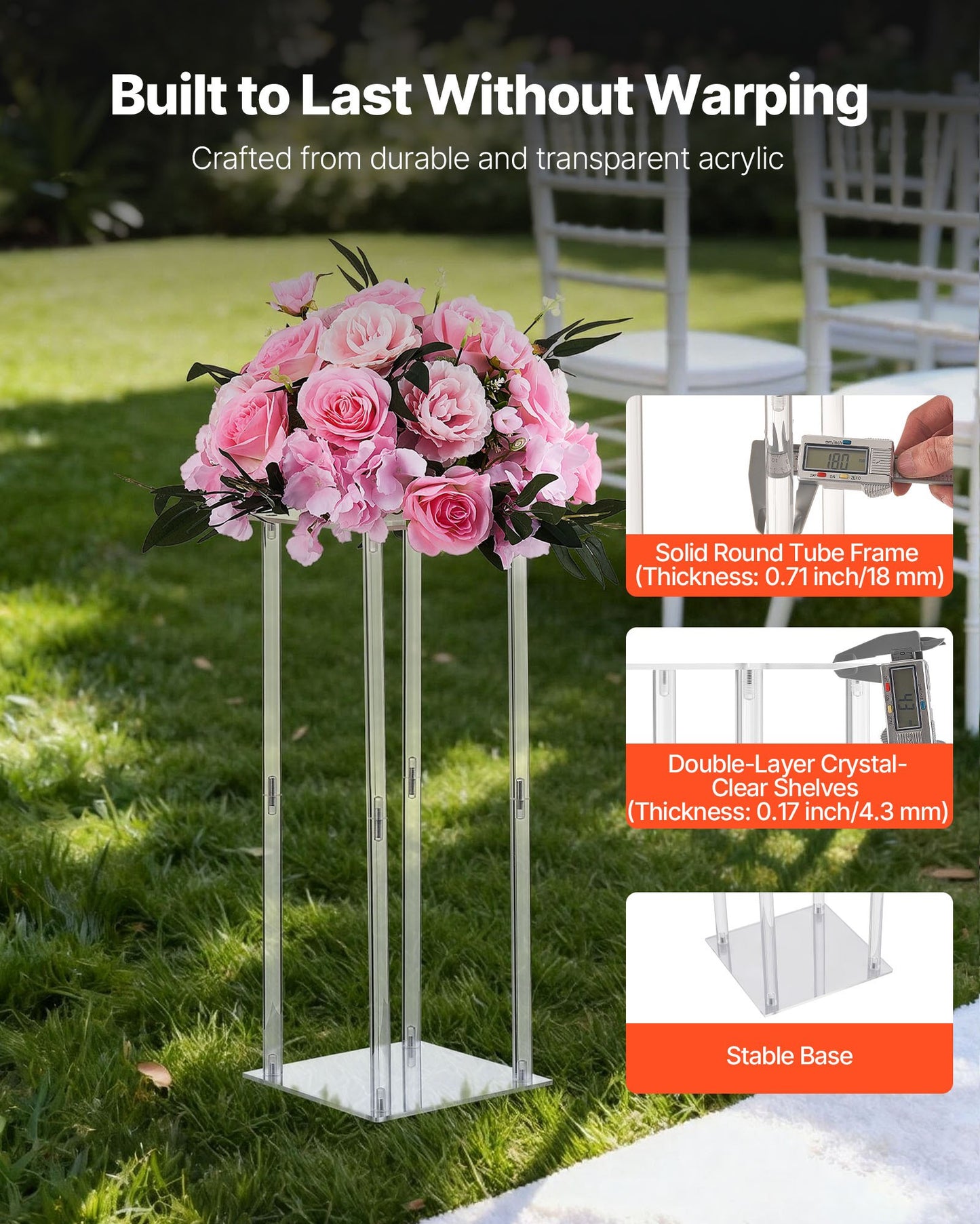 Wedding Flower Stand, 10PCS 19.69-inch Column Flower Stand, Floral Stands with Acrylic Laminate, Cylindrical Cubic Floral Display Rack for Wedding, Party, Birthday, Home, Centerpiece Stands