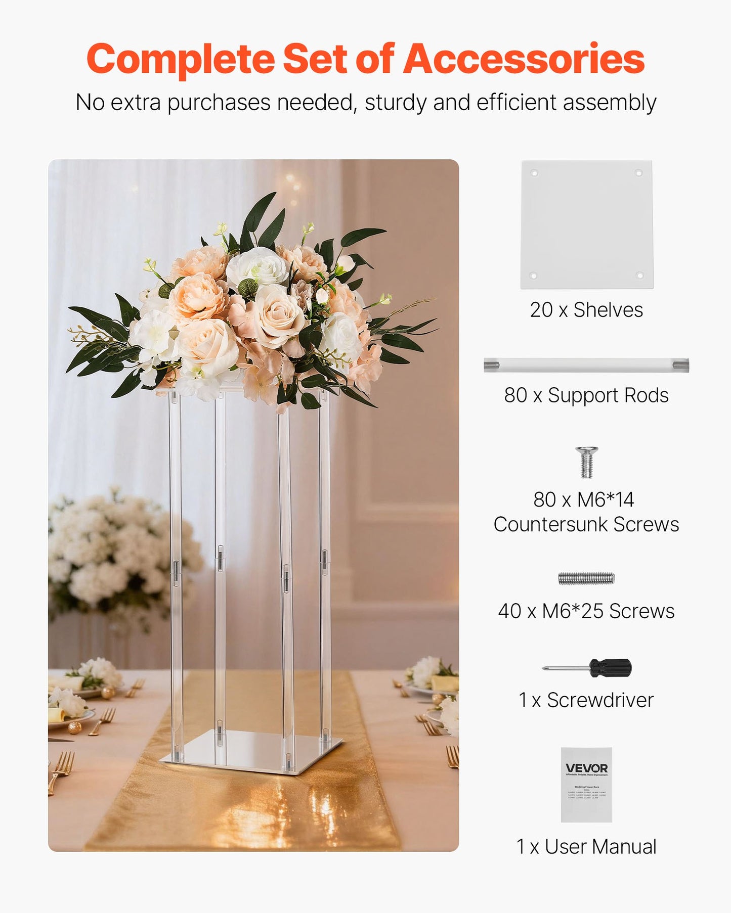 Wedding Flower Stand, 10PCS 19.69-inch Column Flower Stand, Floral Stands with Acrylic Laminate, Cylindrical Cubic Floral Display Rack for Wedding, Party, Birthday, Home, Centerpiece Stands