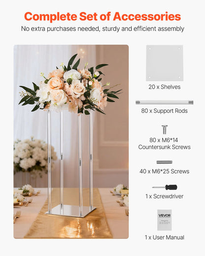 Wedding Flower Stand, 10PCS 19.69-inch Column Flower Stand, Floral Stands with Acrylic Laminate, Cylindrical Cubic Floral Display Rack for Wedding, Party, Birthday, Home, Centerpiece Stands