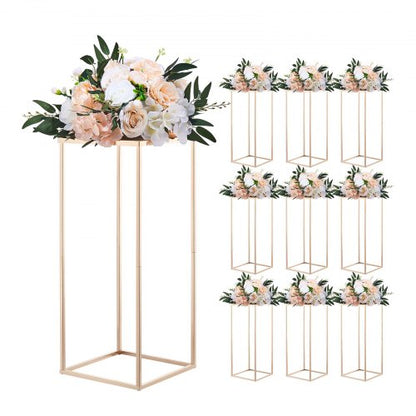 Wedding Flower Stand, 10PCS 23.62-inch Column Flower Stand, Floral Stands with Metal Laminate, Gold Rectangular Floral Display Rack for Wedding, Party, Birthday, Home, Gold Centerpiece Stands