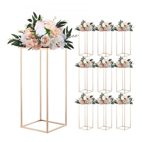 Wedding Flower Stand, 10PCS 23.62-inch Column Flower Stand, Floral Stands with Metal Laminate, Gold Rectangular Floral Display Rack for Wedding, Party, Birthday, Home, Gold Centerpiece Stands