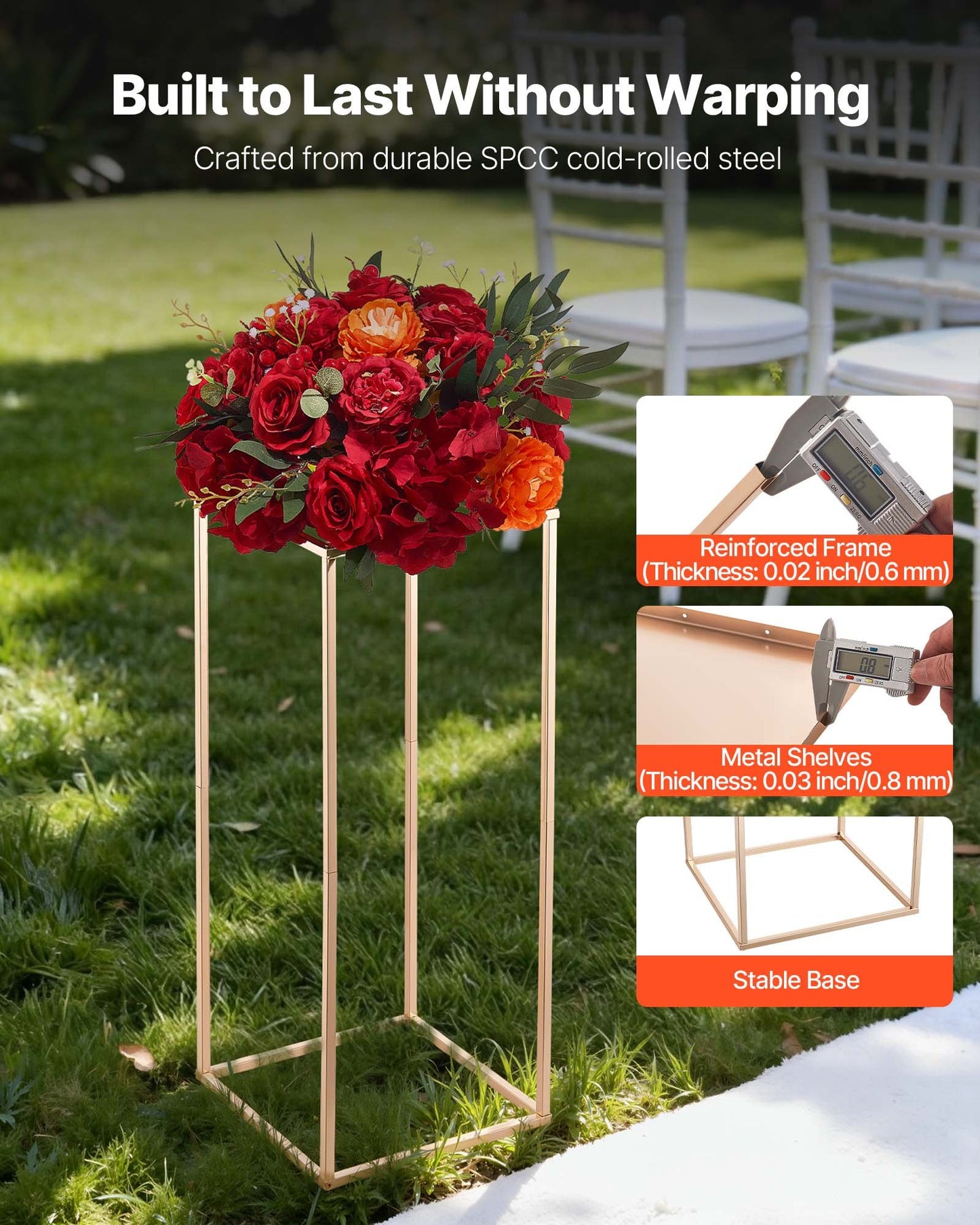 Wedding Flower Stand, 10PCS 23.62-inch Column Flower Stand, Floral Stands with Metal Laminate, Gold Rectangular Floral Display Rack for Wedding, Party, Birthday, Home, Gold Centerpiece Stands