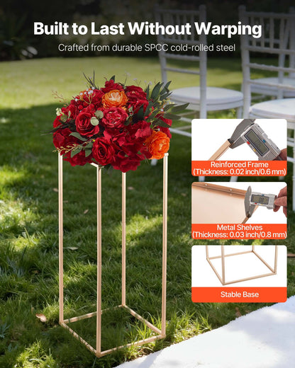 Wedding Flower Stand, 10PCS 23.62-inch Column Flower Stand, Floral Stands with Metal Laminate, Gold Rectangular Floral Display Rack for Wedding, Party, Birthday, Home, Gold Centerpiece Stands