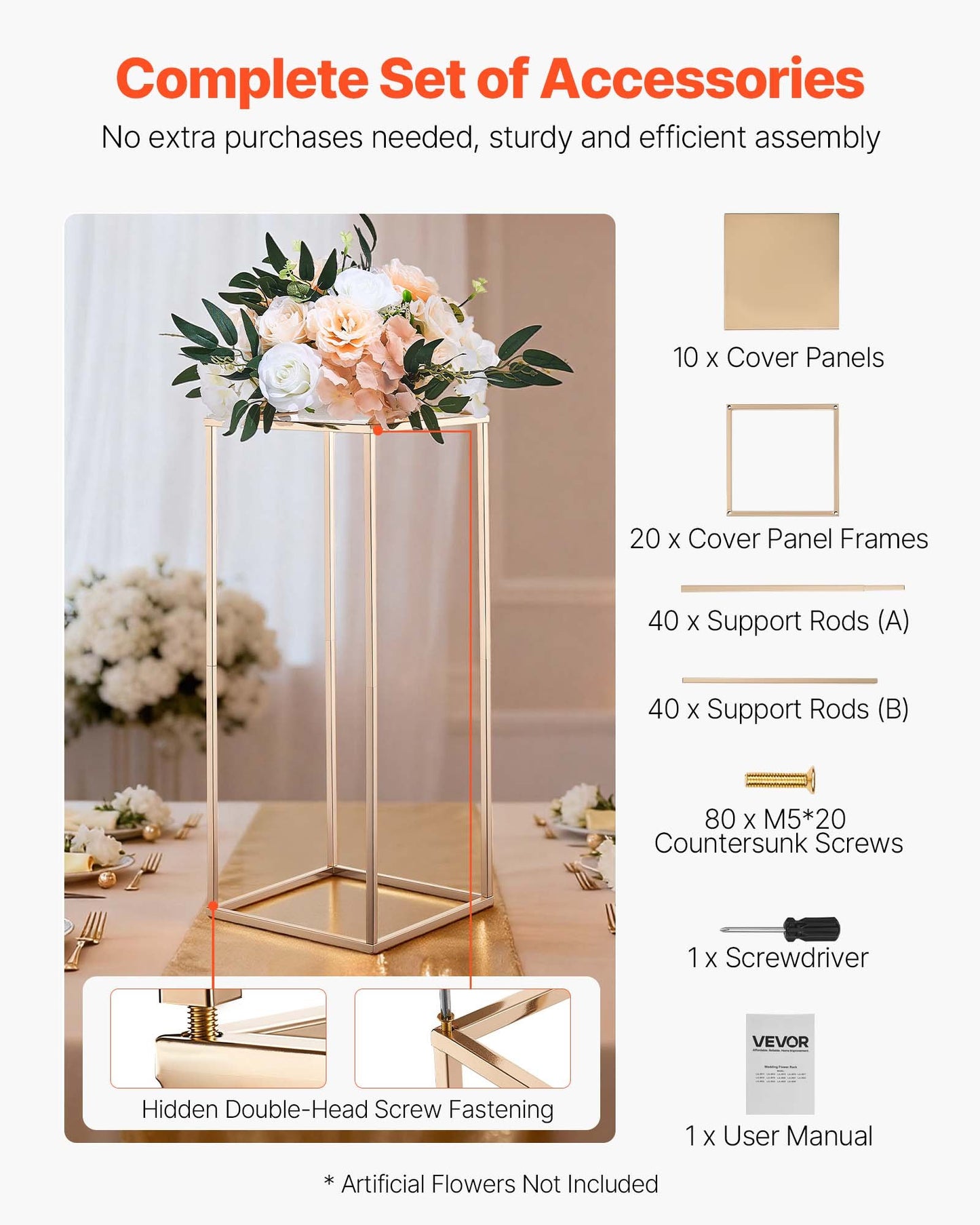 Wedding Flower Stand, 10PCS 23.62-inch Column Flower Stand, Floral Stands with Metal Laminate, Gold Rectangular Floral Display Rack for Wedding, Party, Birthday, Home, Gold Centerpiece Stands