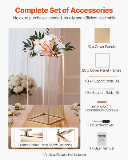 Wedding Flower Stand, 10PCS 23.62-inch Column Flower Stand, Floral Stands with Metal Laminate, Gold Rectangular Floral Display Rack for Wedding, Party, Birthday, Home, Gold Centerpiece Stands