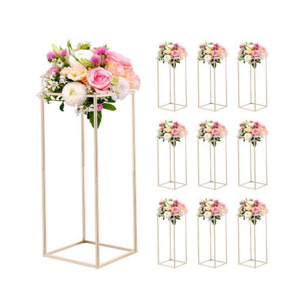 Wedding Flower Stand, 10PCS 23.62-inch Column Flower Stand, Floral Stands with Hidden Screw, Rectangular Cubic Floral Display Rack for Wedding, Party, Birthday, Home, Gold Centerpiece Stands