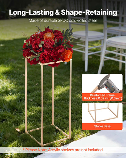 Wedding Flower Stand, 10PCS 23.62-inch Column Flower Stand, Floral Stands with Hidden Screw, Rectangular Cubic Floral Display Rack for Wedding, Party, Birthday, Home, Gold Centerpiece Stands