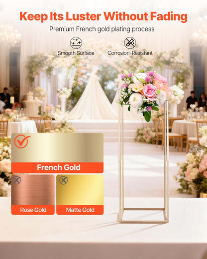 Wedding Flower Stand, 10PCS 23.62-inch Column Flower Stand, Floral Stands with Hidden Screw, Rectangular Cubic Floral Display Rack for Wedding, Party, Birthday, Home, Gold Centerpiece Stands