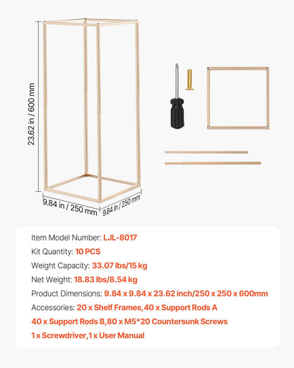 Wedding Flower Stand, 10PCS 23.62-inch Column Flower Stand, Floral Stands with Hidden Screw, Rectangular Cubic Floral Display Rack for Wedding, Party, Birthday, Home, Gold Centerpiece Stands