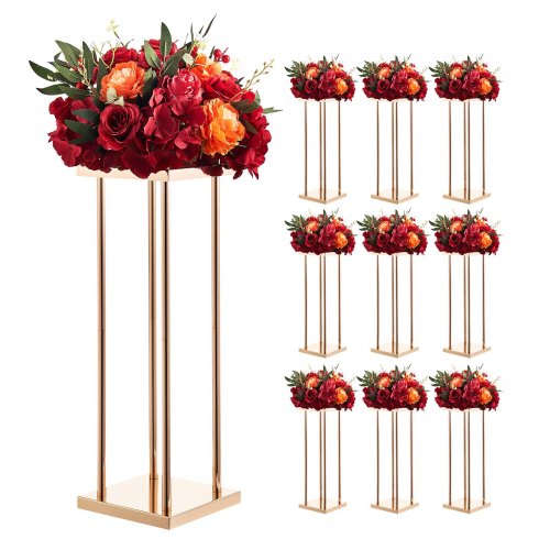 Wedding Flower Stand, 10PCS 23.62-inch Column Flower Stand, Floral Stands with Metal Laminate, Cylindrical Cubic Floral Display Rack for Wedding, Party, Birthday, Home, Gold Centerpiece Stands