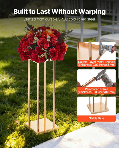 Wedding Flower Stand, 10PCS 23.62-inch Column Flower Stand, Floral Stands with Metal Laminate, Cylindrical Cubic Floral Display Rack for Wedding, Party, Birthday, Home, Gold Centerpiece Stands