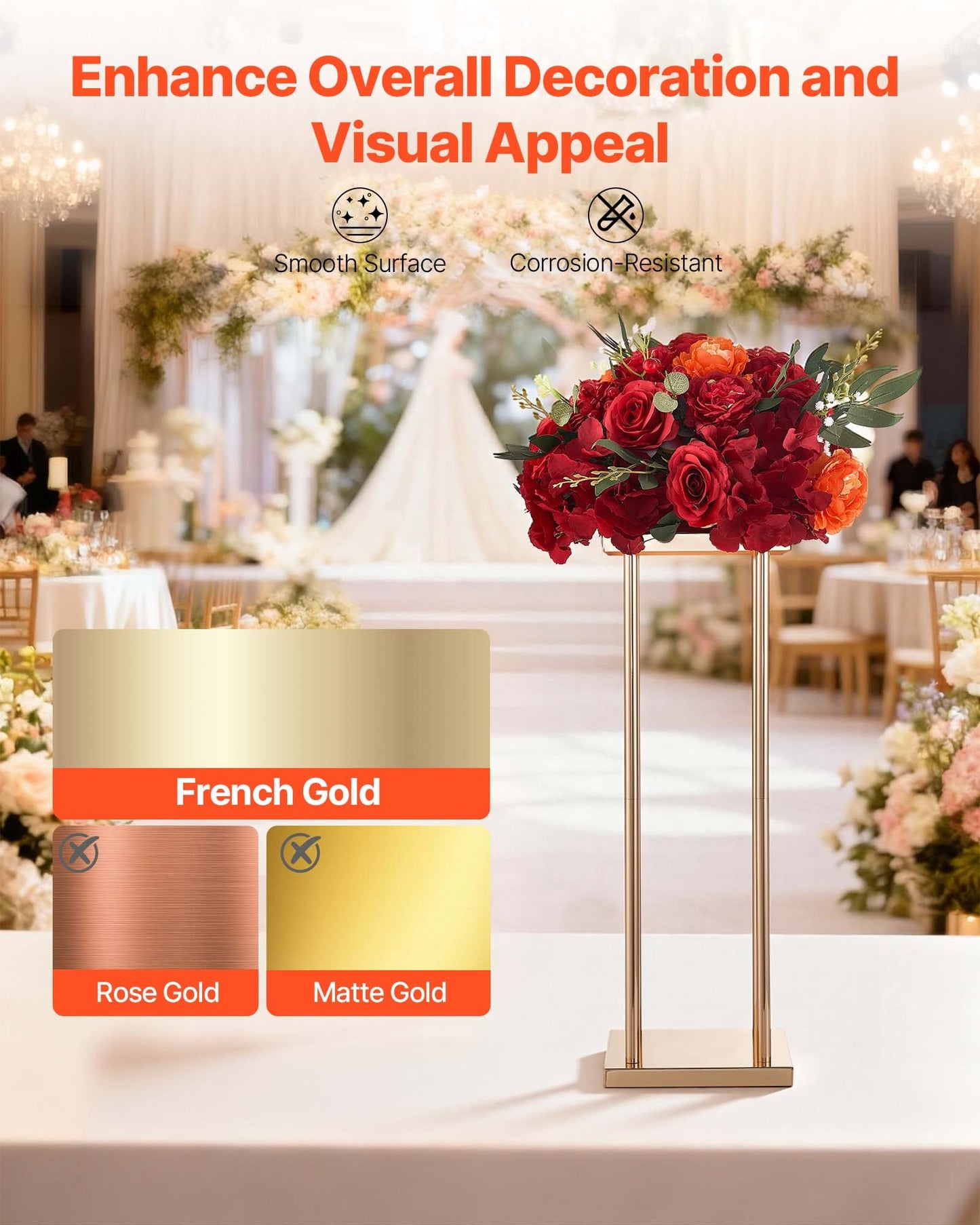 Wedding Flower Stand, 10PCS 23.62-inch Column Flower Stand, Floral Stands with Metal Laminate, Cylindrical Cubic Floral Display Rack for Wedding, Party, Birthday, Home, Gold Centerpiece Stands