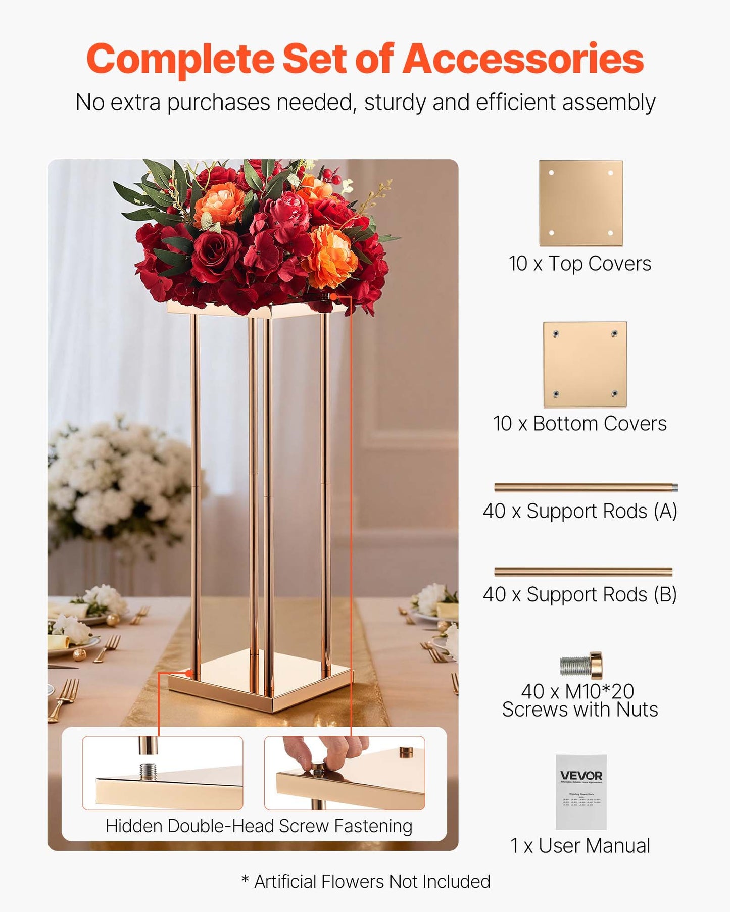 Wedding Flower Stand, 10PCS 23.62-inch Column Flower Stand, Floral Stands with Metal Laminate, Cylindrical Cubic Floral Display Rack for Wedding, Party, Birthday, Home, Gold Centerpiece Stands