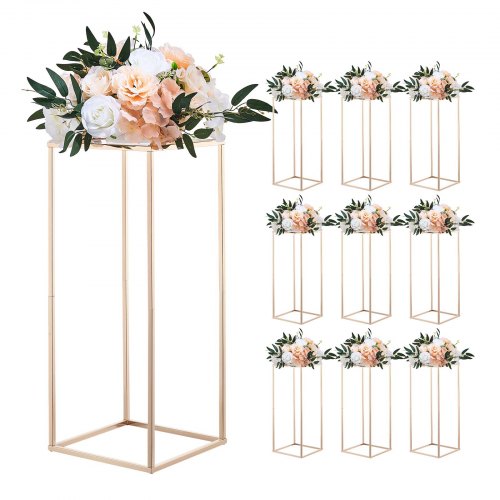 Wedding Flower Stand, 10PCS 23.62-inch Column Flower Stand, Floral Stands with Acrylic Laminate, Gold Rectangular Floral Display Rack for Wedding, Party, Birthday, Home, Gold Centerpiece Stands