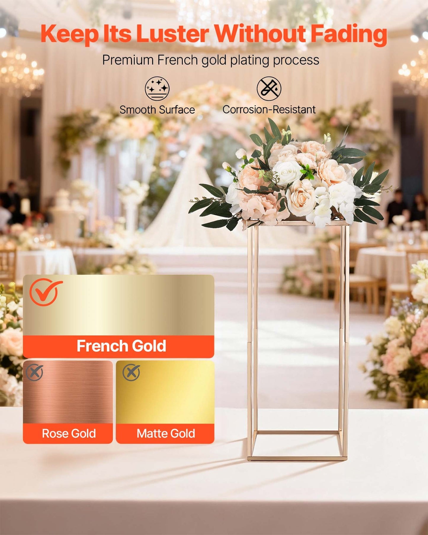Wedding Flower Stand, 10PCS 23.62-inch Column Flower Stand, Floral Stands with Acrylic Laminate, Gold Rectangular Floral Display Rack for Wedding, Party, Birthday, Home, Gold Centerpiece Stands