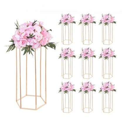 Wedding Flower Stand, 10PCS 23.62-inch Column Flower Stand, Floral Stands with Acrylic Laminate, Hexagonal Cubic Floral Display Rack for Wedding, Party, Birthday, Home, Gold Centerpiece Stands