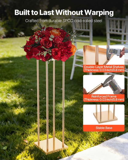 Wedding Flower Stand, 10PCS 31.5-inch Column Flower Stand, Floral Stands with Metal Laminate, Cylindrical Cubic Floral Display Rack for Wedding, Party, Birthday, Home, Gold Centerpiece Stands