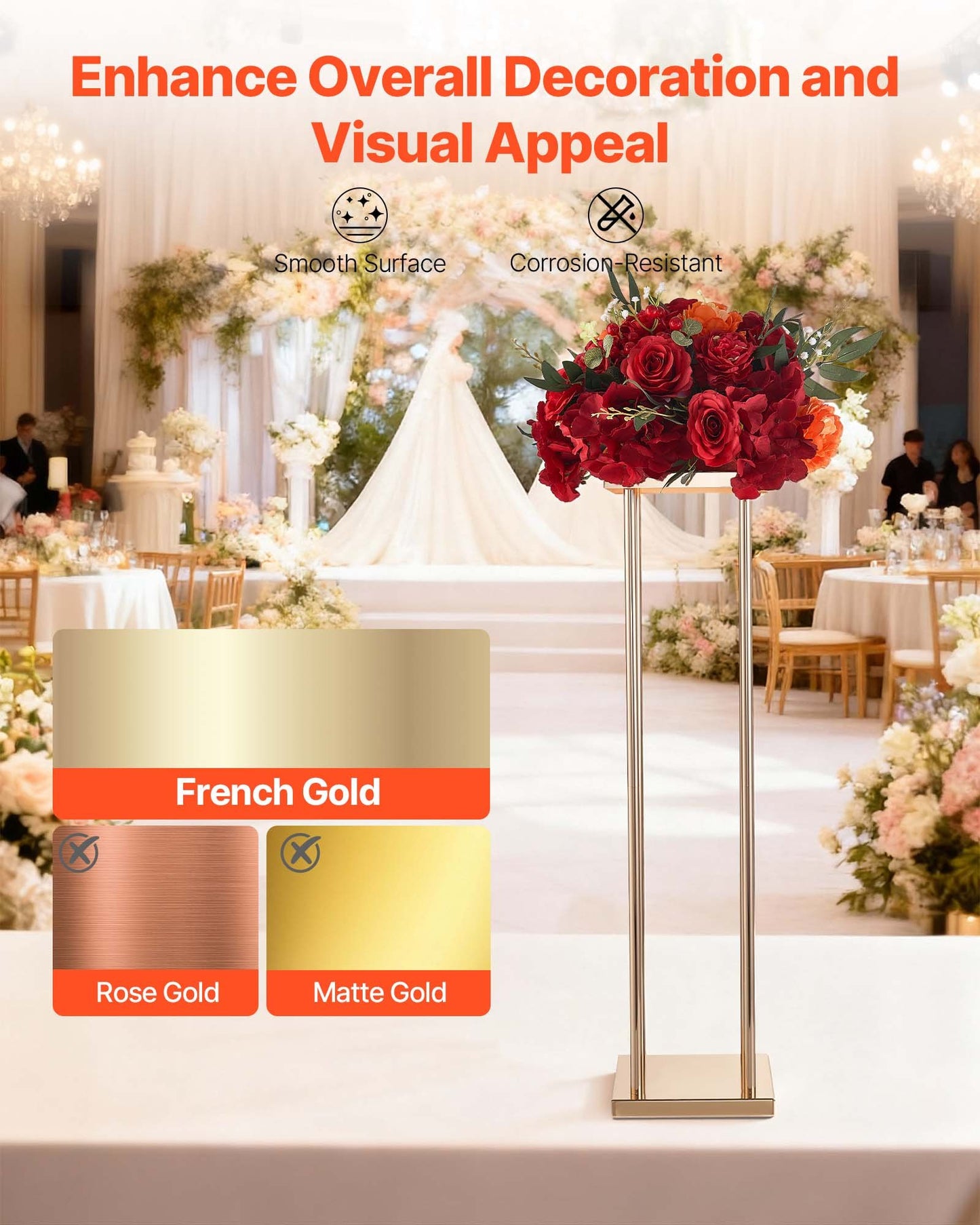 Wedding Flower Stand, 10PCS 31.5-inch Column Flower Stand, Floral Stands with Metal Laminate, Cylindrical Cubic Floral Display Rack for Wedding, Party, Birthday, Home, Gold Centerpiece Stands