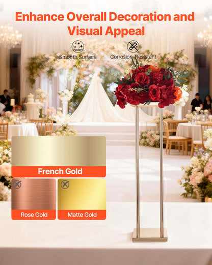 Wedding Flower Stand, 10PCS 31.5-inch Column Flower Stand, Floral Stands with Metal Laminate, Cylindrical Cubic Floral Display Rack for Wedding, Party, Birthday, Home, Gold Centerpiece Stands