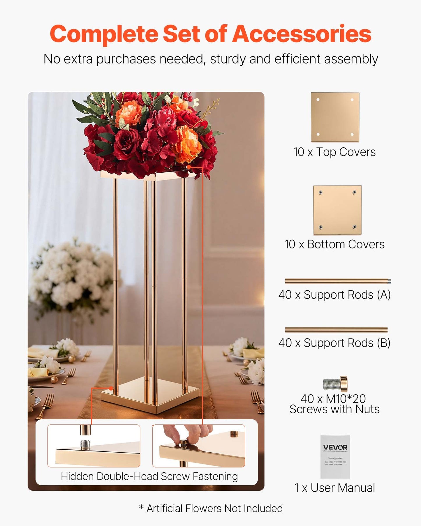 Wedding Flower Stand, 10PCS 31.5-inch Column Flower Stand, Floral Stands with Metal Laminate, Cylindrical Cubic Floral Display Rack for Wedding, Party, Birthday, Home, Gold Centerpiece Stands
