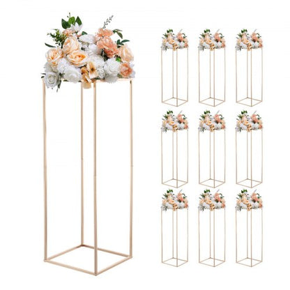 Wedding Flower Stand, 10PCS 31.5-inch Column Flower Stand, Floral Stands with Metal Laminate, Gold Rectangular Floral Display Rack for Wedding, Party, Birthday, Home, Gold Centerpiece Stands