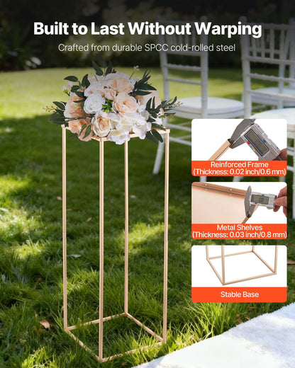 Wedding Flower Stand, 10PCS 31.5-inch Column Flower Stand, Floral Stands with Metal Laminate, Gold Rectangular Floral Display Rack for Wedding, Party, Birthday, Home, Gold Centerpiece Stands