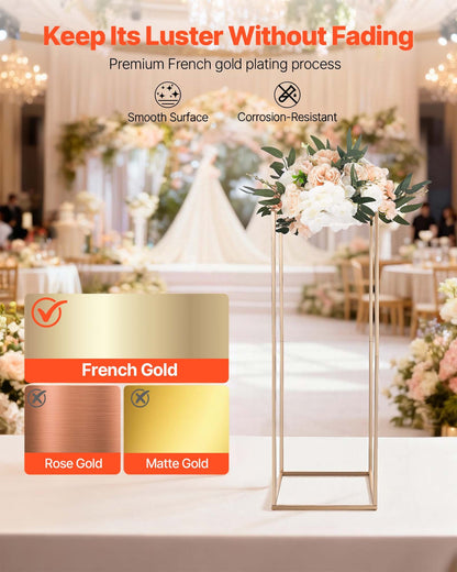 Wedding Flower Stand, 10PCS 31.5-inch Column Flower Stand, Floral Stands with Metal Laminate, Gold Rectangular Floral Display Rack for Wedding, Party, Birthday, Home, Gold Centerpiece Stands