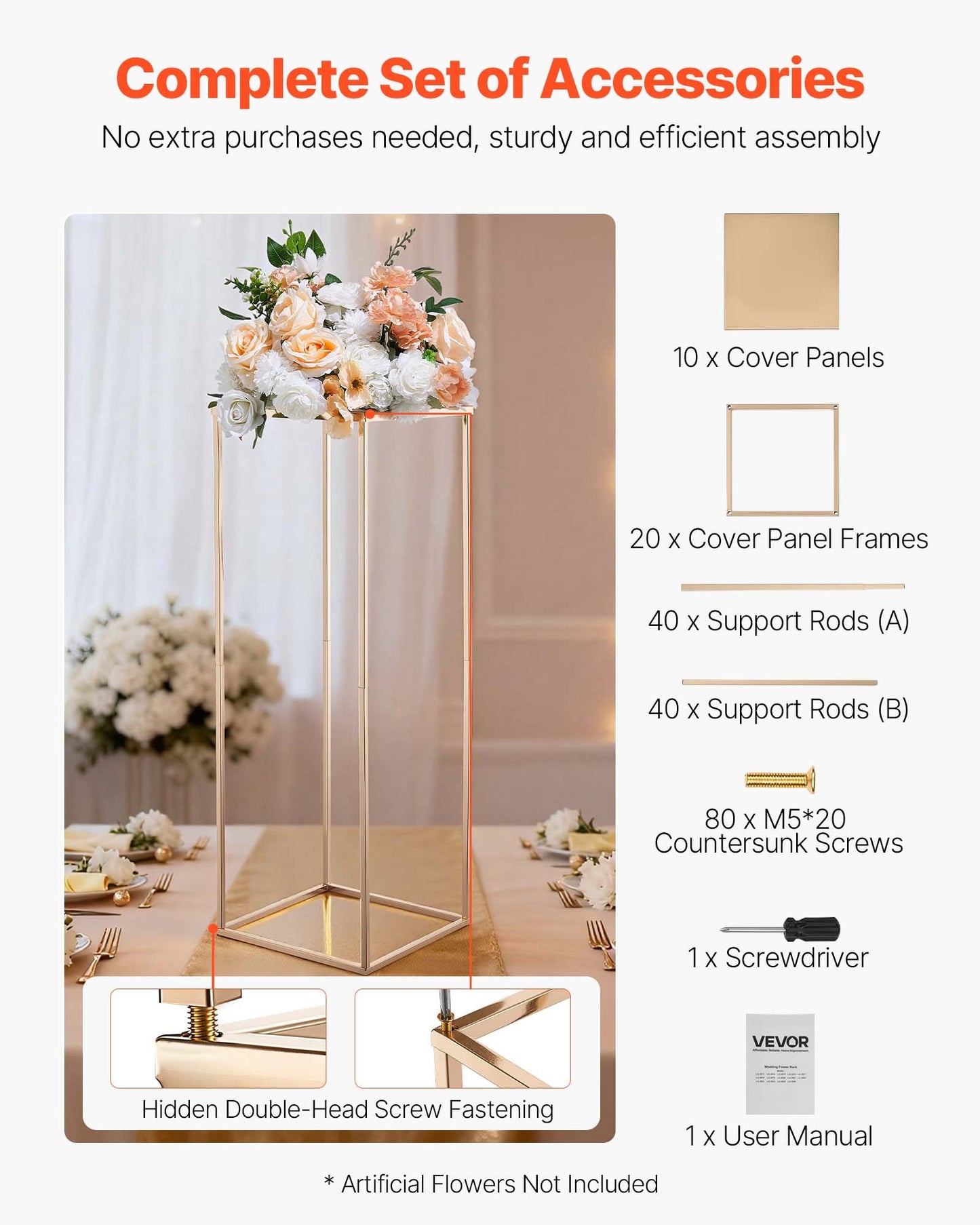 Wedding Flower Stand, 10PCS 31.5-inch Column Flower Stand, Floral Stands with Metal Laminate, Gold Rectangular Floral Display Rack for Wedding, Party, Birthday, Home, Gold Centerpiece Stands