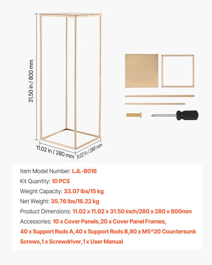 Wedding Flower Stand, 10PCS 31.5-inch Column Flower Stand, Floral Stands with Metal Laminate, Gold Rectangular Floral Display Rack for Wedding, Party, Birthday, Home, Gold Centerpiece Stands