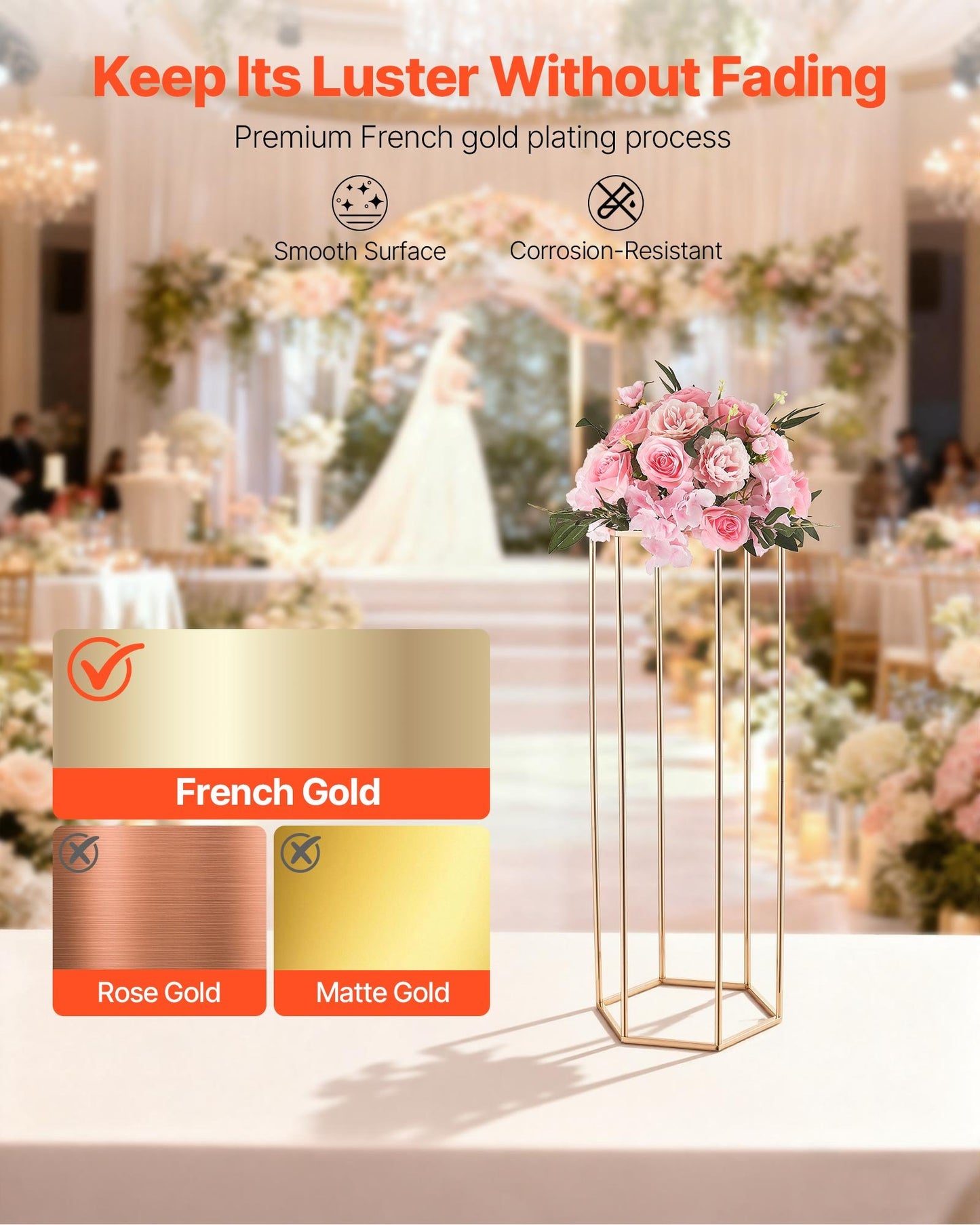 Wedding Flower Stand, 10PCS 31.5-inch Column Flower Stand, Floral Stands with Acrylic Laminate, Hexagonal Cubic Floral Display Rack for Wedding, Party, Birthday, Home, Gold Centerpiece Stands