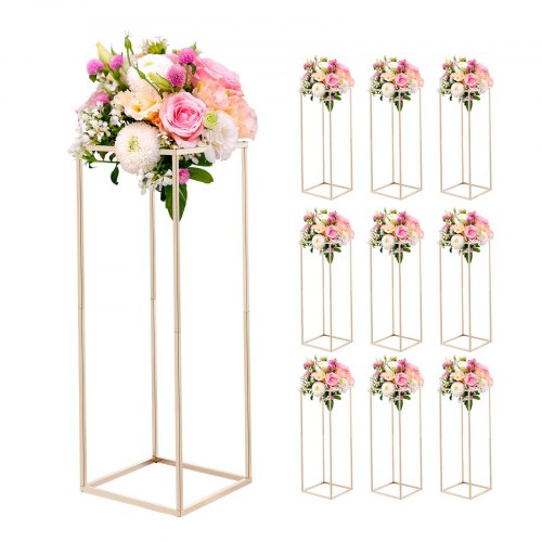 Wedding Flower Stand, 10PCS 31.5-inch Column Flower Stand, Floral Stands with Hidden Screw, Rectangular Cubic Floral Display Rack for Wedding, Party, Birthday, Home, Gold Centerpiece Stands