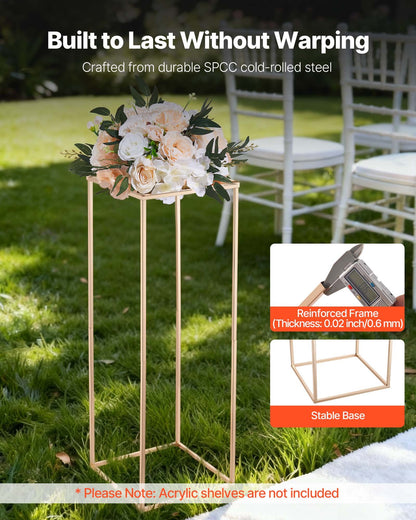 Wedding Flower Stand, 10PCS 31.5-inch Column Flower Stand, Floral Stands with Hidden Screw, Rectangular Cubic Floral Display Rack for Wedding, Party, Birthday, Home, Gold Centerpiece Stands