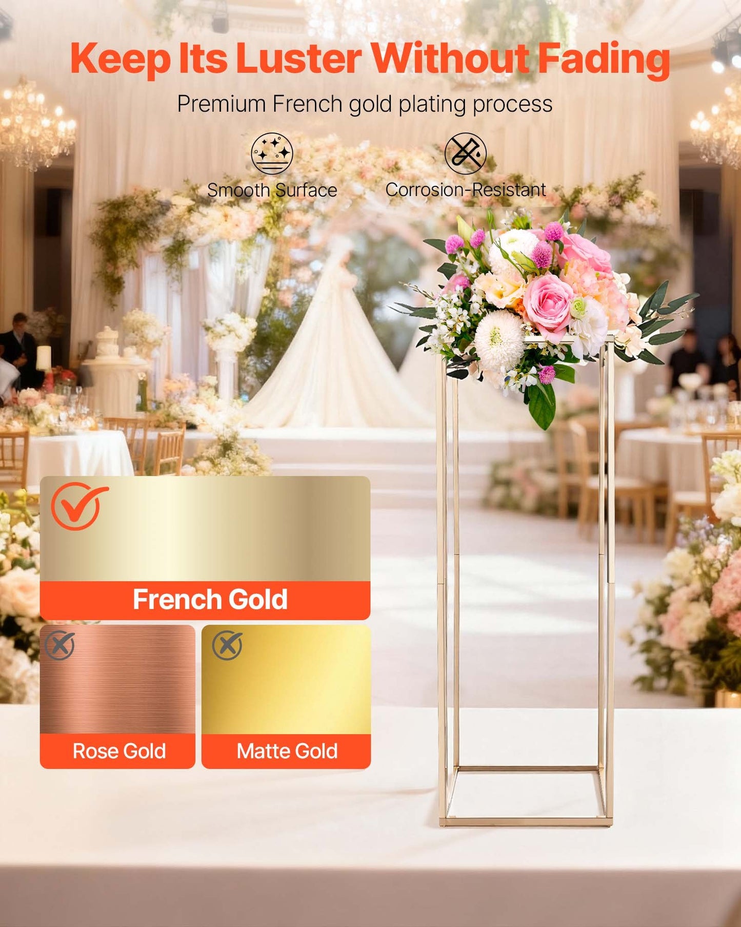 Wedding Flower Stand, 10PCS 31.5-inch Column Flower Stand, Floral Stands with Hidden Screw, Rectangular Cubic Floral Display Rack for Wedding, Party, Birthday, Home, Gold Centerpiece Stands