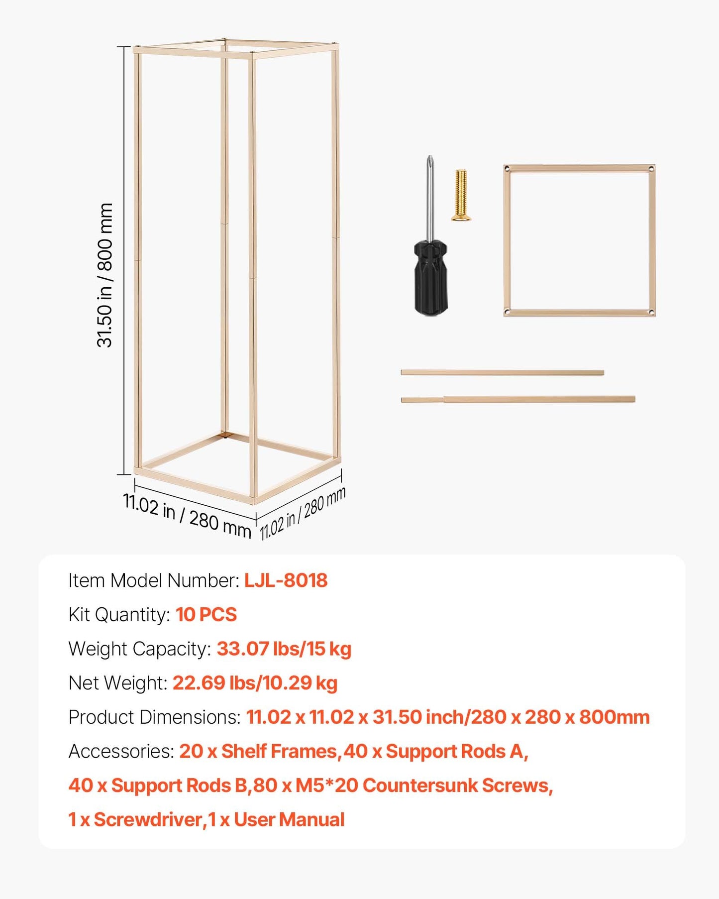 Wedding Flower Stand, 10PCS 31.5-inch Column Flower Stand, Floral Stands with Hidden Screw, Rectangular Cubic Floral Display Rack for Wedding, Party, Birthday, Home, Gold Centerpiece Stands