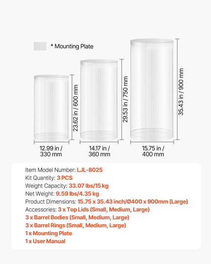 Wedding Flower Stand, 3PCS 23.62/29.53/35.43 inch Round Cylinder Plinth, Clear Pedestal Stand with Transparent Acrylic Lid, Cylindrical Pedestal Stands for Wedding, Party, Birthday, Art Decor